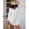 imageWomen Swimsuit Coverups V Neck Swiss Dot Beach Cover Ups Shirt Dress Summer Vacation Outfits with PocketLapel White