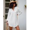 imageWomen Swimsuit Coverups V Neck Swiss Dot Beach Cover Ups Shirt Dress Summer Vacation Outfits with PocketLapel White