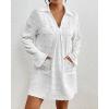 imageWomen Swimsuit Coverups V Neck Swiss Dot Beach Cover Ups Shirt Dress Summer Vacation Outfits with PocketWhite