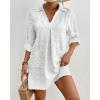 imageWomen Swimsuit Coverups V Neck Swiss Dot Beach Cover Ups Shirt Dress Summer Vacation Outfits with PocketWhite