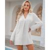 imageWomen Swimsuit Coverups V Neck Swiss Dot Beach Cover Ups Shirt Dress Summer Vacation Outfits with PocketWhite