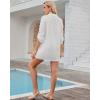 imageWomen Swimsuit Coverups V Neck Swiss Dot Beach Cover Ups Shirt Dress Summer Vacation Outfits with PocketWhite