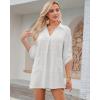 imageWomen Swimsuit Coverups V Neck Swiss Dot Beach Cover Ups Shirt Dress Summer Vacation Outfits with PocketWhite