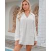 imageWomen Swimsuit Coverups V Neck Swiss Dot Beach Cover Ups Shirt Dress Summer Vacation Outfits with PocketWhite