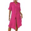 imageBsubseach 2025 Cotton Beach Cover Up for Women  Long Button Down Swimsuit Coverup Bathing Suit Shirt Dress Vacation Outfits2intense Hot Pink