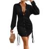 imageBsubseach Bathing Suit Cover Ups for Women Drawstring Beach Cover up Button Down Swimsuit Bikini Swimwear Shirt DressBlack