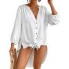 imageBsubseach Beach Shirts Coverups for Women Long Sleeve Bathing Suit Cover Up Gauzy TopWhite