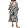 imageBsubseach Kimono Cardigans for Women Swimsuit Cover Up Open Front 34 Sleeve Long Kimono Beach Cover UpGrey