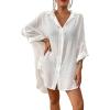 imageBsubseach Linen Bathing Suit Cover Up Shirt Women Button Down Beach Cover Ups Split Tie Swimsuit Coverup BlousePwhite