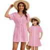 imageBsubseach Mommy and Me Terry Cloth Swimsuit Coverup for Women Hooded Bathing Suit Cover Up Pockets Zip RobesPink