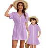 imageBsubseach Mommy and Me Terry Cloth Swimsuit Coverup for Women Hooded Bathing Suit Cover Up Pockets Zip RobesPurple