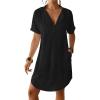 imageBsubseach Shirt Swimsuit Coverup for Women Short Sleeve Bathing Suit Cover Up V Neck Beach Dress Summer Outfit Resort WearBlack