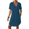 imageBsubseach Shirt Swimsuit Coverup for Women Short Sleeve Bathing Suit Cover Up V Neck Beach Dress Summer Outfit Resort WearNavy Blue