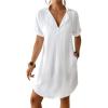 imageBsubseach Shirt Swimsuit Coverup for Women Short Sleeve Bathing Suit Cover Up V Neck Beach Dress Summer Outfit Resort WearWhite