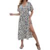 imageBsubseach Swimsuit Cover Up for Women Deep V Neck Short Sleeve Beach Dress Zebra Print Side High Slit Kaftan Summer BeachwearApricot