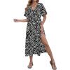 imageBsubseach Swimsuit Cover Up for Women Deep V Neck Short Sleeve Beach Dress Zebra Print Side High Slit Kaftan Summer BeachwearBlack