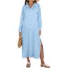 imageBsubseach Swimsuit Cover Ups for Women Long Sleeve Shirt Cover Up Dress Beach Vacation Clothes Sundresses Resort WearSky Blue