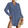 imageBsubseach Swimsuit Coverup for Women Button Down Beach Cover Ups Long Sleeve Shirt Dress Modern Blouse TopAiry Blue