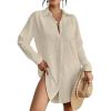 imageBsubseach Swimsuit Coverup for Women Button Down Beach Cover Ups Long Sleeve Shirt Dress Modern Blouse TopApricot