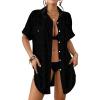 imageBsubseach Swimsuit Coverup for Women Button Down Beach Shirt Swiss Dot Bathing Suit Cover Up Blouse with PocketsBlack