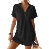 imageBsubseach Swimsuit Coverup for Women V Neck Bathing Suit Cover Up Short Sleeve Bikini Dress Shirt With PocketsBlack