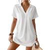 imageBsubseach Swimsuit Coverup for Women V Neck Bathing Suit Cover Up Short Sleeve Bikini Dress Shirt With PocketsWhite