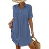 imageBsubseach Swimsuit Coverup for Women V Neck Bathing Suit Cover Up Short Sleeve Causal Bikini Button Down ShirtBlue