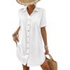 imageBsubseach Swimsuit Coverup for Women V Neck Bathing Suit Cover Up Short Sleeve Causal Bikini Button Down ShirtWhite