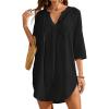 imageBsubseach Swimsuit Coverup for Women VNeck Bathing Suit Cover Up Summer Causal Short Sleeve Beach DressBlack