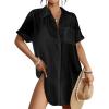 imageBsubseach Women Beach Shirt Bathing Suit Cover Up Embroidered Lapel Blouses Button Down Collar TopsLblack