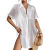imageBsubseach Women Beach Shirt Bathing Suit Cover Up Embroidered Lapel Blouses Button Down Collar TopsLwhite