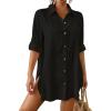imageBsubseach Women Button Down Rolled Cuffed Long Sleeve Shirt Side Slit Collared Blouses with Pockets Oversized Rayon TopsBlack