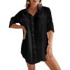 imageBsubseach Women Button Down Rolled Cuffed Long Sleeve Shirt Side Slit Collared Blouses with Pockets Oversized Rayon TopsBlack1