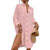 imageBsubseach Women Swimsuit Coverup Blouse Button Down Shirt Dresses Swiss Dot TopsJlight Pink