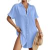 imageBsubseach Women Swimsuit Coverup Shirt Dress Button Down Bathing Suit Cover Up BeachwearLight Blue