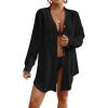 imageBsubseach Women Swimsuit Coverups Long Sleeve Button Down Beach Cover Up Dress Shirt TopBlack