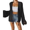 imageBsubseach Women Tie Front Crochet Cardigan Lightweight Summer Knit Cardigans Long Sleeve Beach Cover UpBlack