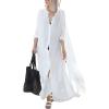 imageBsubseach Womens Kimono Swimsuit Coverup Beach Dress Lightweight Long Sleeve Bikini Cardigan Button Front Side Slit Cover UpWhite
