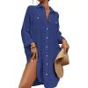 imageBsubseach Womens Modern Swimsuit Cover Up Blouse Button Down Shirt Dresses TopsDark Blue