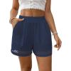 imageBsubseach Womens Shorts for Women Casual Elastic Waisted 2025 Cotton Trendy Comfy Summer Shorts with PocketsNavy Blue
