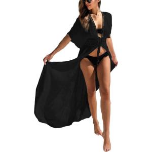 imageBsubseach Beach Coverup Women Bathing Suit Tie Front Long Coverups Lace Kimonos Sexy Swimsuit Resort Wear Vacation EssentialsIblack