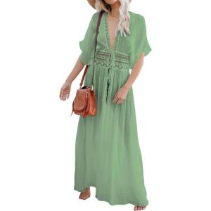 imageBsubseach Beach Coverup Women Bathing Suit Tie Front Long Coverups Lace Kimonos Sexy Swimsuit Resort Wear Vacation EssentialsIlight Green