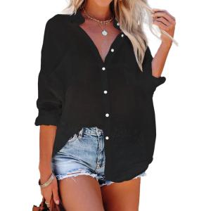 imageBsubseach Button Down Swim Cover Up Shirt Sexy Long Sleeve Beach Blouse Bathing Suit Cover Ups for WomenBlack