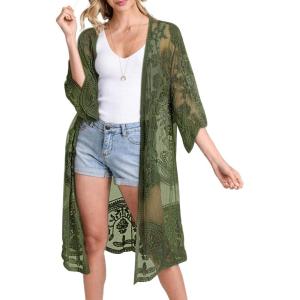 imageBsubseach Lace Kimonos for Women 2025 Beach Mesh Duster Cardigan Open Front Swimsuit Cover UpsAgreen