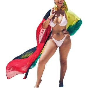 imageBsubseach Plus Size Women Chiffon Beach Bikini Cover Up Colorful Splicing Kimono CardiganMulticolor 2