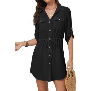 imageBsubseach Swimsuit Coverup Shirt Dress Beach Vacation Clothes for Women Button Down Cover Ups Resort WearBlack