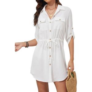 imageBsubseach Swimsuit Coverup Shirt Dress Beach Vacation Clothes for Women Button Down Cover Ups Resort WearWhite