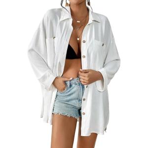 imageBsubseach Swimsuit Coverup for Women 2025 Button Down Linen Beach Shirt Dress Bathing Suit Cover Ups Cruise OutfitsWhite2