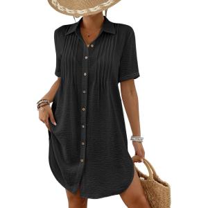 imageBsubseach Swimsuit Coverup for Women V Neck Bathing Suit Cover Up Short Sleeve Causal Bikini Button Down ShirtBlack