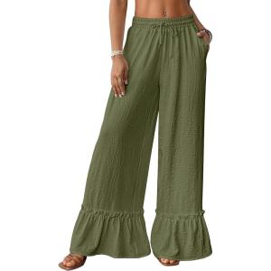 imageBsubseach Wide Leg Pants Woman High Waist Palazzo Pants Flowy Casual Trousers Beach Vacation OutfitsArmy Green